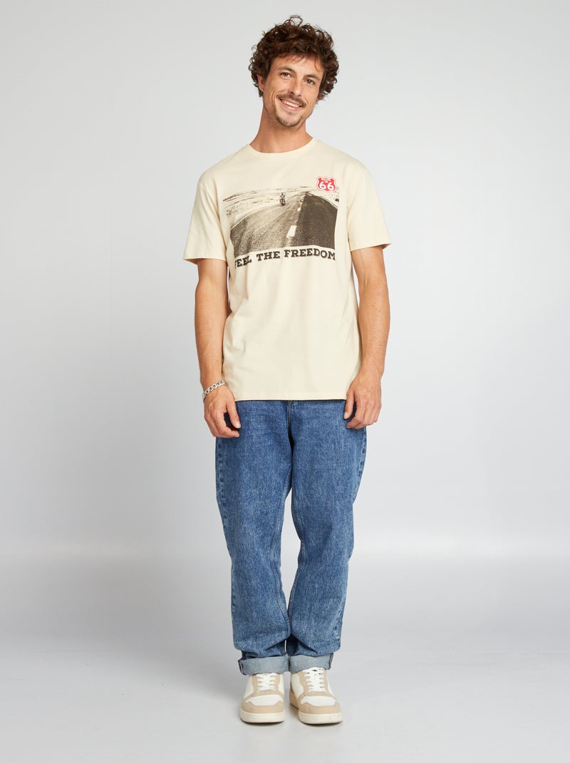 T-shirt de algodão 'Route 66' BRANCO - Kiabi