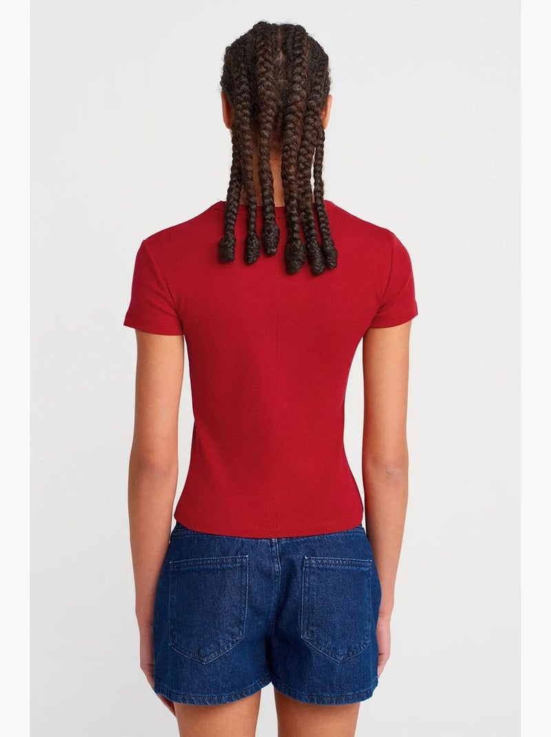 T-shirt de algodão slim fit com decote em v dilvin Vermelho - Kiabi