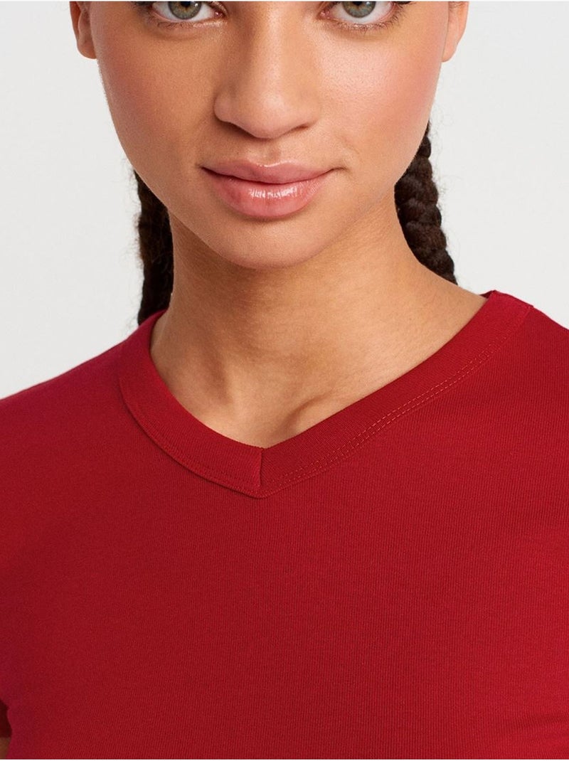 T-shirt de algodão slim fit com decote em v dilvin Vermelho - Kiabi