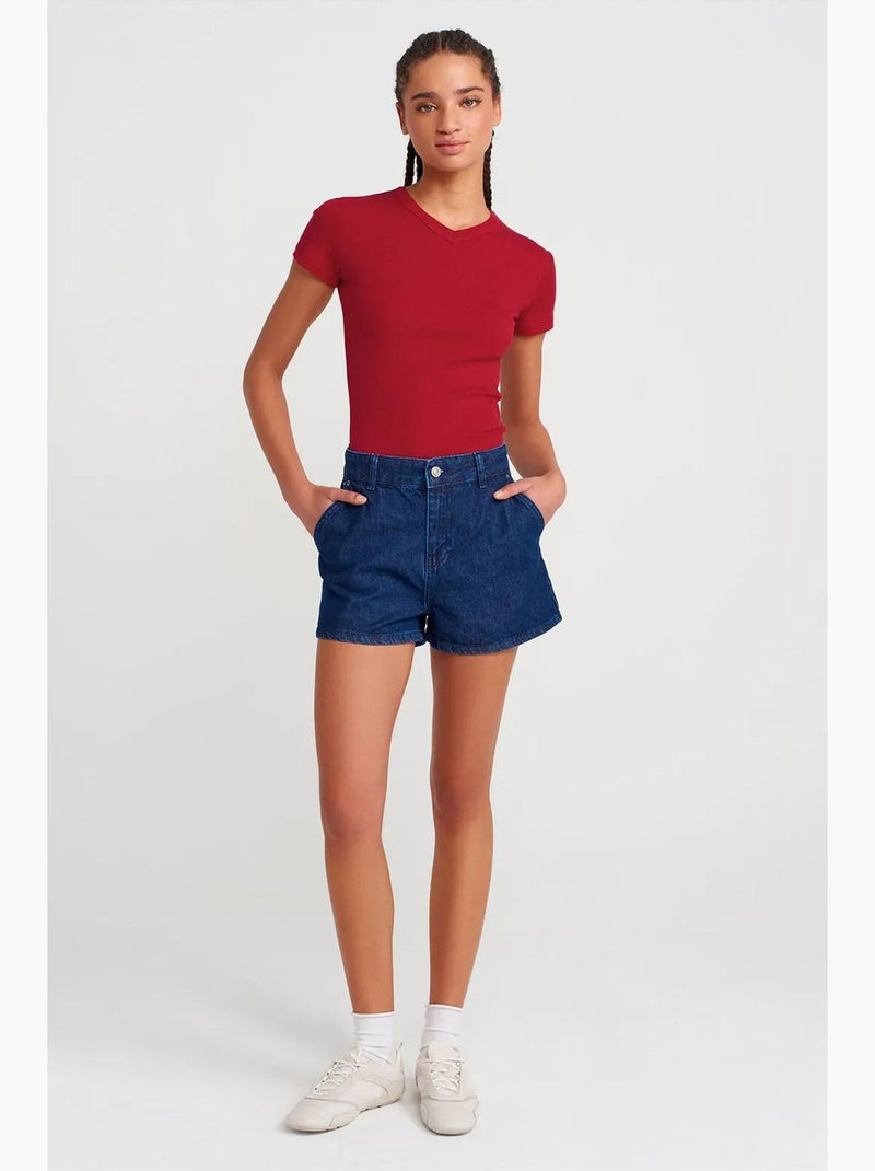 T-shirt de algodão slim fit com decote em v dilvin Vermelho - Kiabi