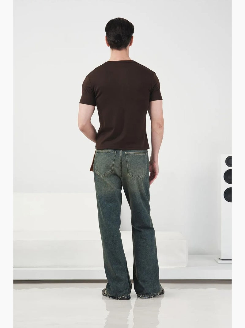 T-shirt de algodão slim fit com decote redondo e detalhe de botões giesto Castanho - Kiabi
