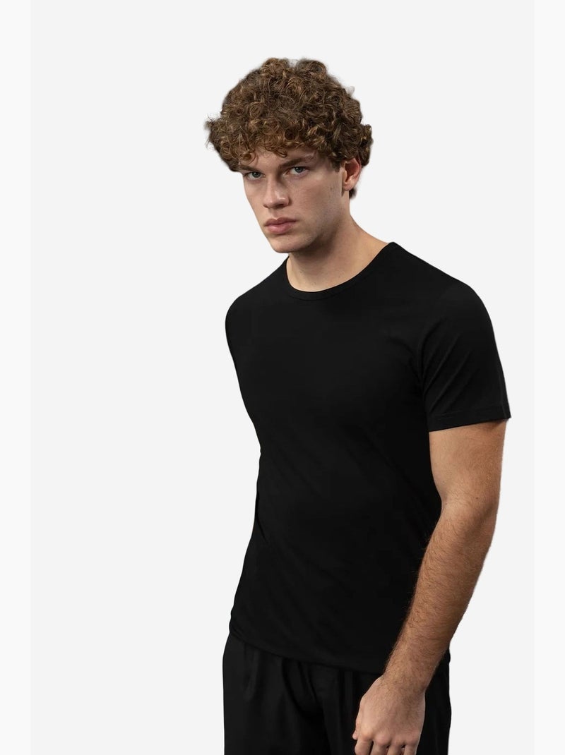 T-shirt de algodão slim fit com gola redonda giesto Preto - Kiabi