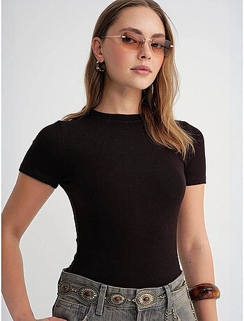 T-shirt de algodão slim fit com gola redonda mixray