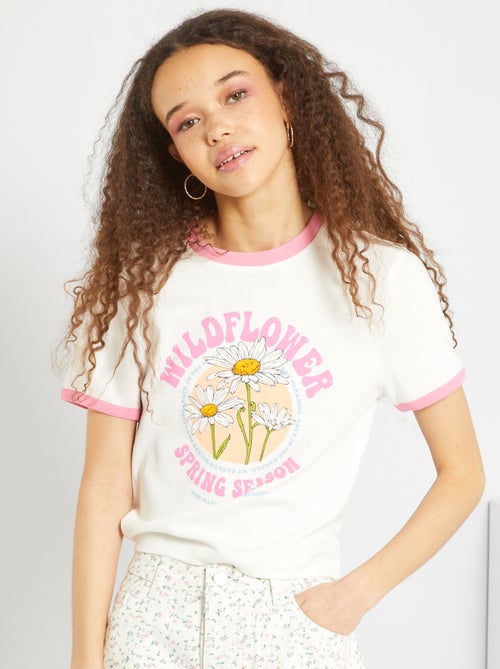 T-shirt de algodão 'wild flower' - Kiabi