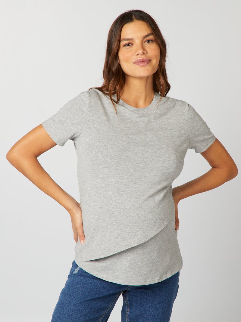 T-shirt de amamentação com abertura trespassada CINZA - Kiabi