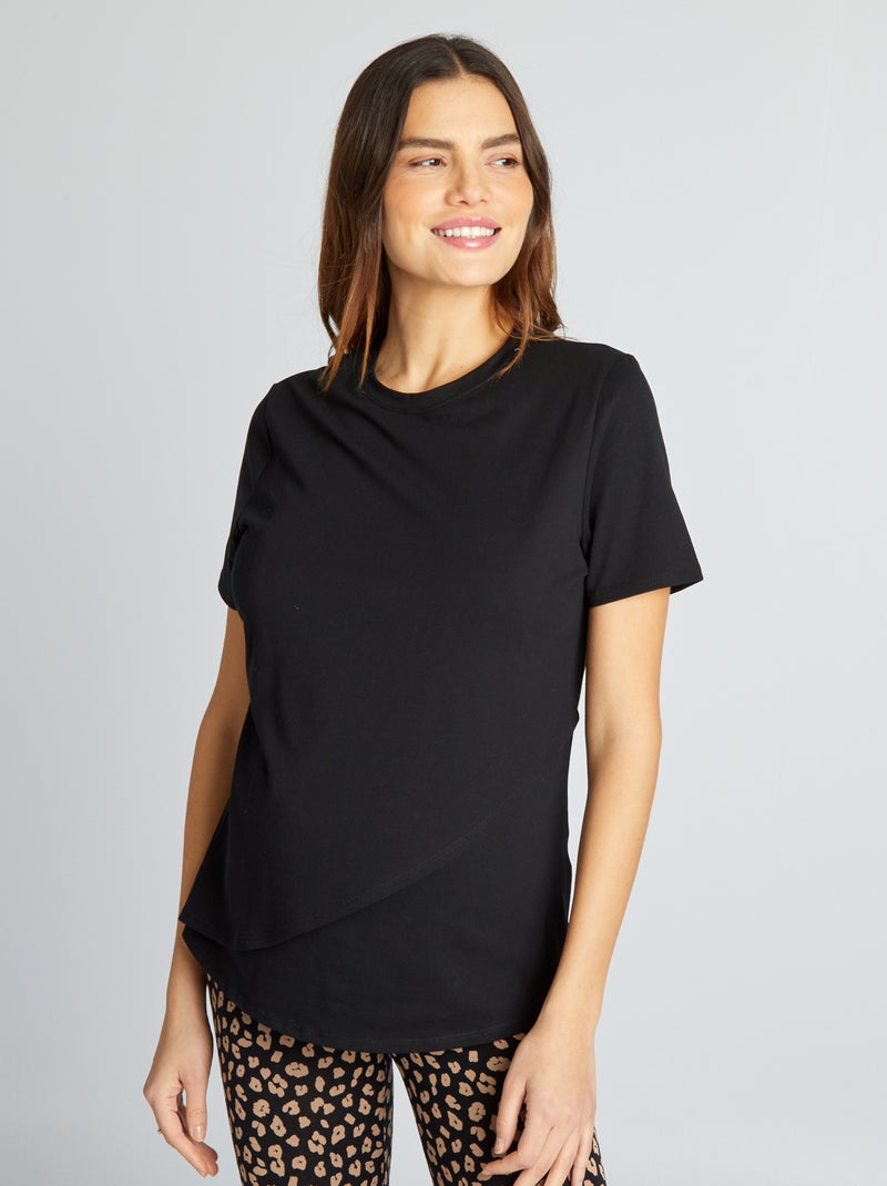 T-shirt de amamentação com abertura trespassada Preto - Kiabi