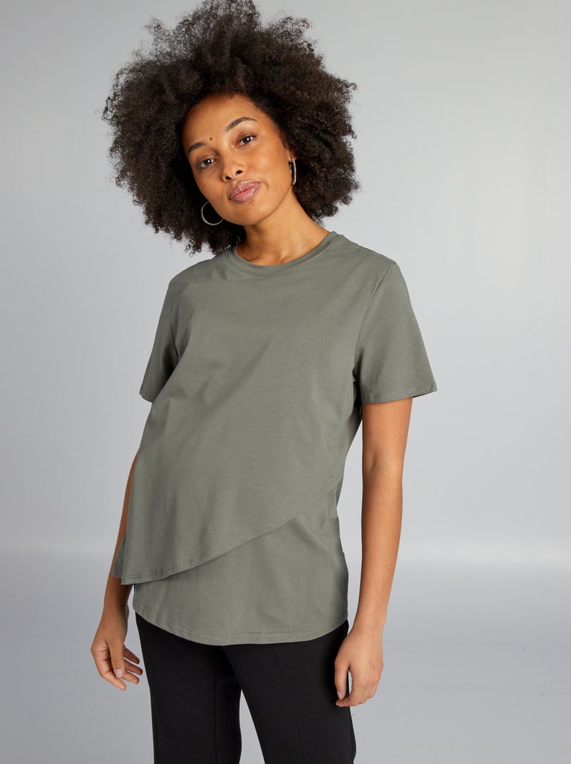 T-shirt de amamentação com abertura trespassada VERDE - Kiabi