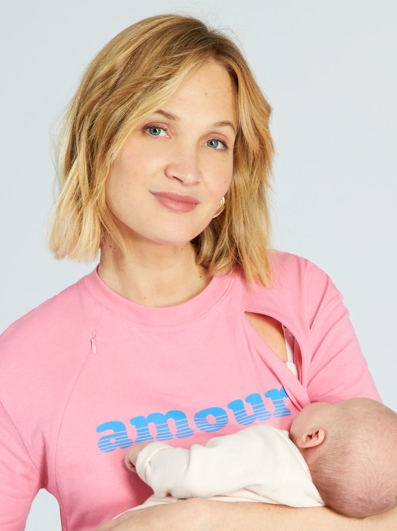 T-shirt de amamentação com aberturas ROSA - Kiabi