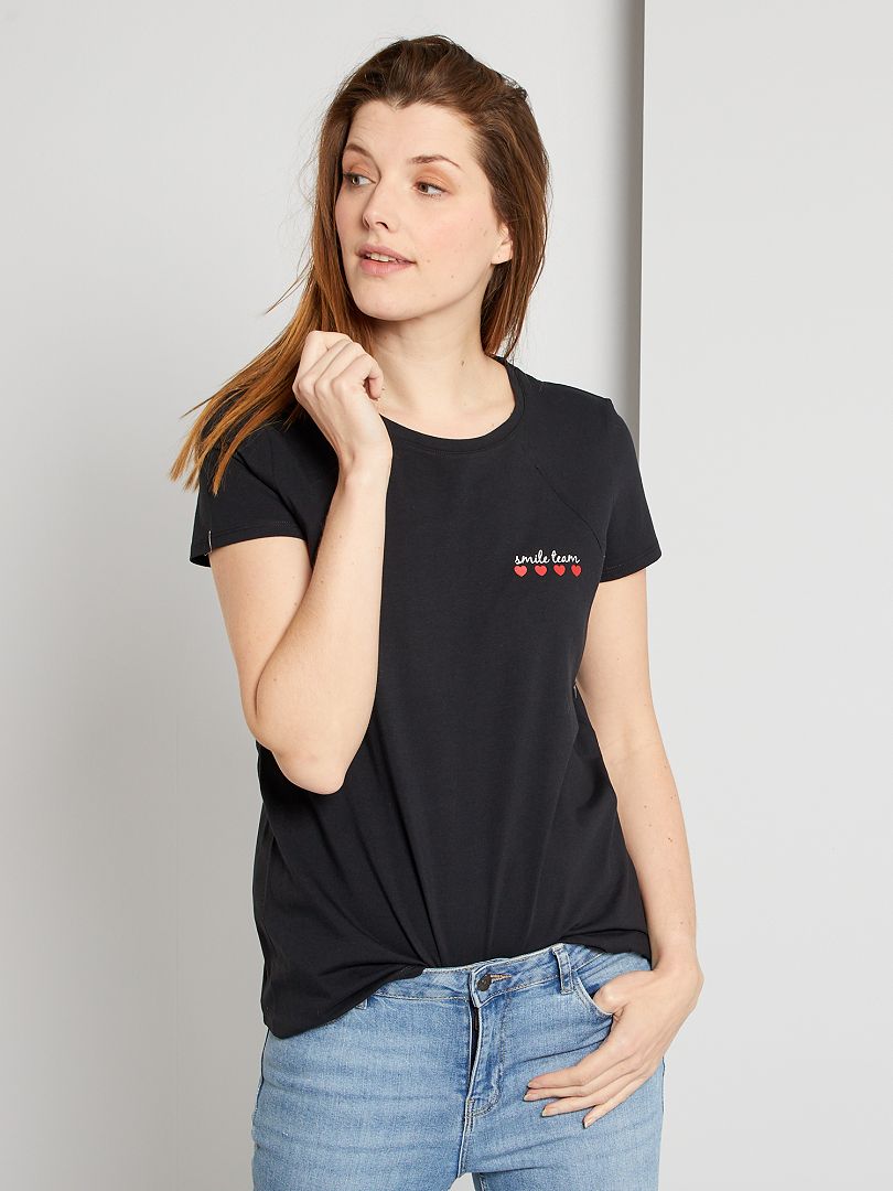 T-shirt de amamentação com fecho PRETO - Kiabi