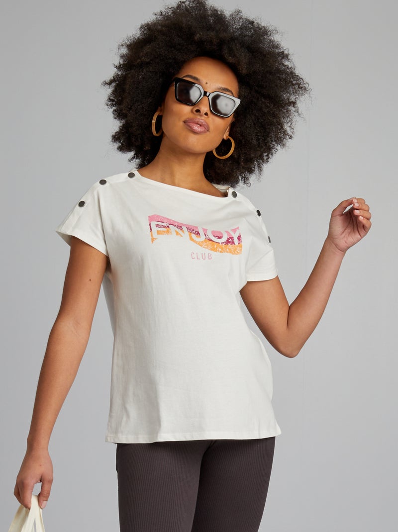 T-shirt de amamentação com gola de botões BRANCO - Kiabi