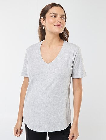 T-shirt de amamentação com gola em bico