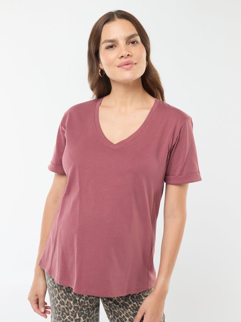 T-shirt de amamentação com gola em bico Rosa - Kiabi