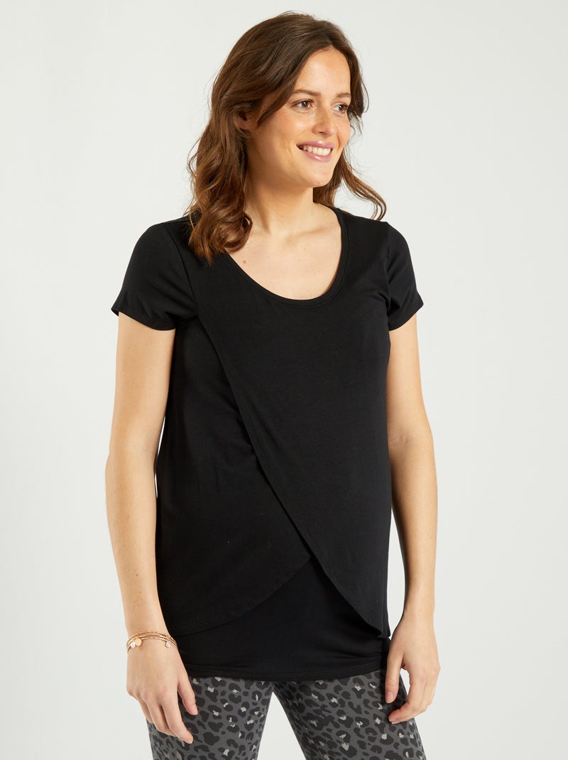 T-shirt de amamentação com gola redonda Preto - Kiabi