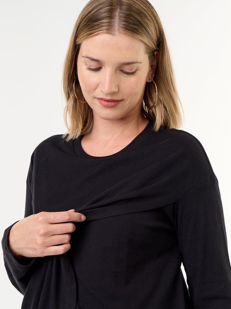 T-shirt de amamentação com sobreposição Preto - Kiabi