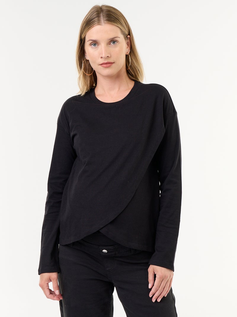 T-shirt de amamentação com sobreposição Preto - Kiabi
