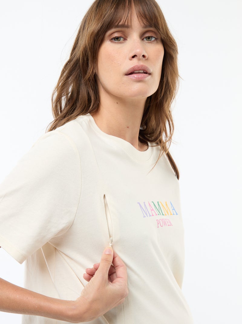 T-shirt de amamentação estampado de manga curta Branco - Kiabi