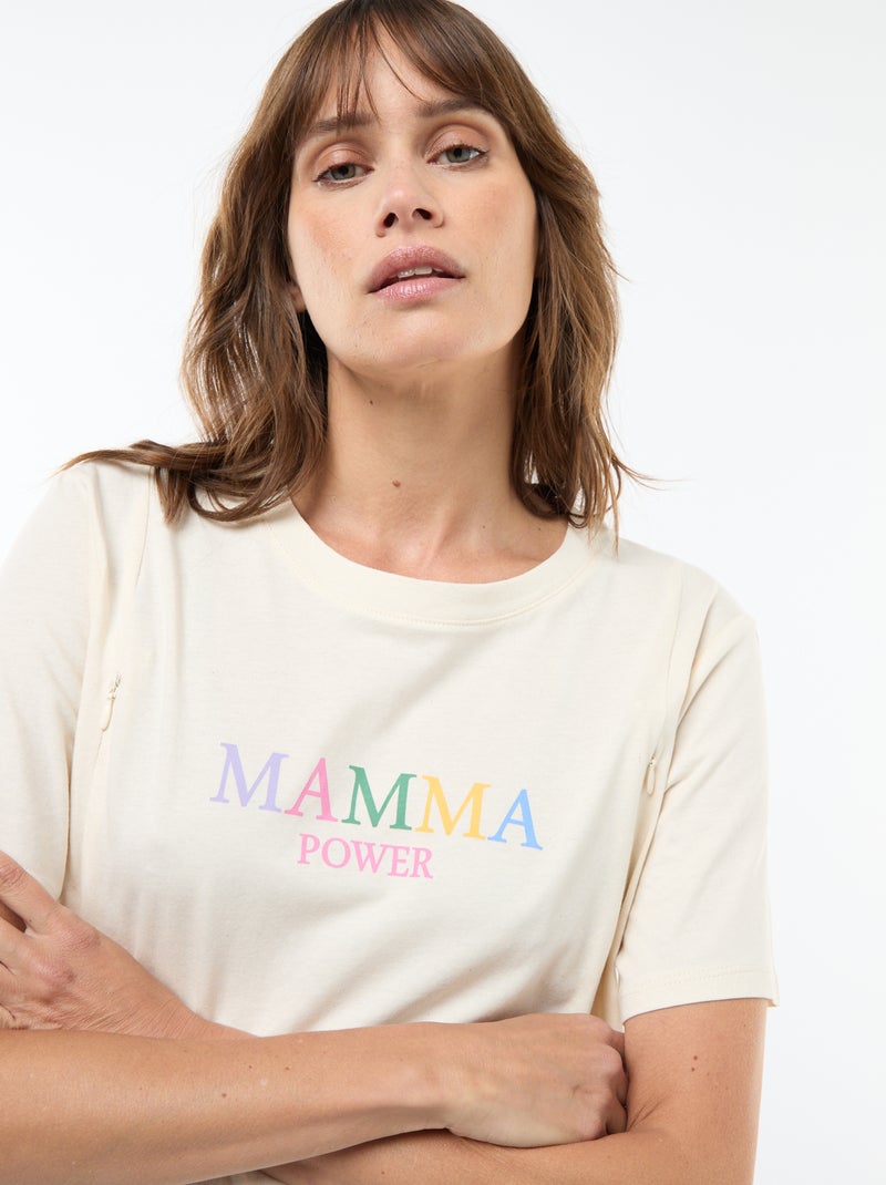 T-shirt de amamentação estampado de manga curta Branco - Kiabi