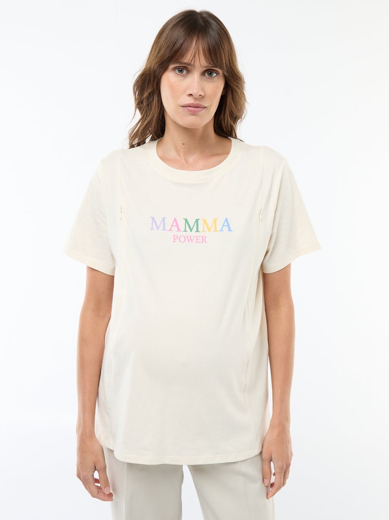T-shirt de amamentação estampado de manga curta Branco - Kiabi