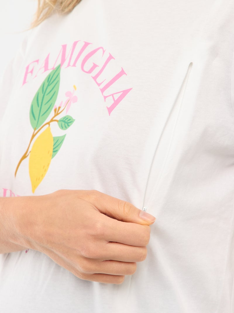 T-shirt de amamentação estampado de manga curta Branco - Kiabi