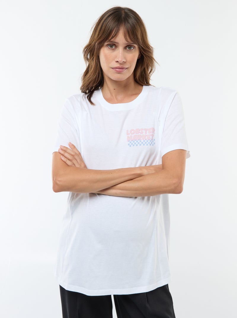 T-shirt de amamentação estampado de manga curta Branco - Kiabi