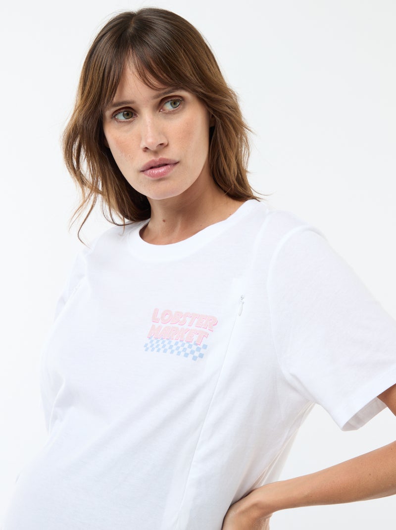 T-shirt de amamentação estampado de manga curta Branco - Kiabi