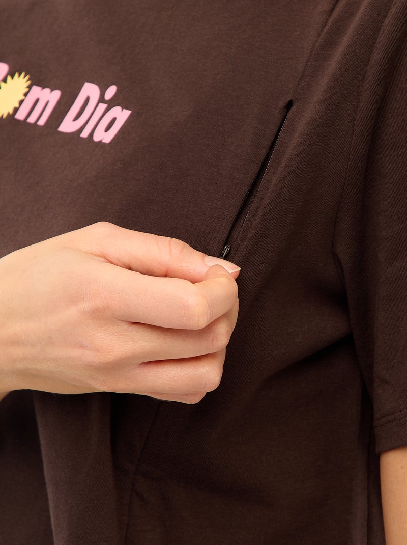T-shirt de amamentação estampado de manga curta Castanho - Kiabi
