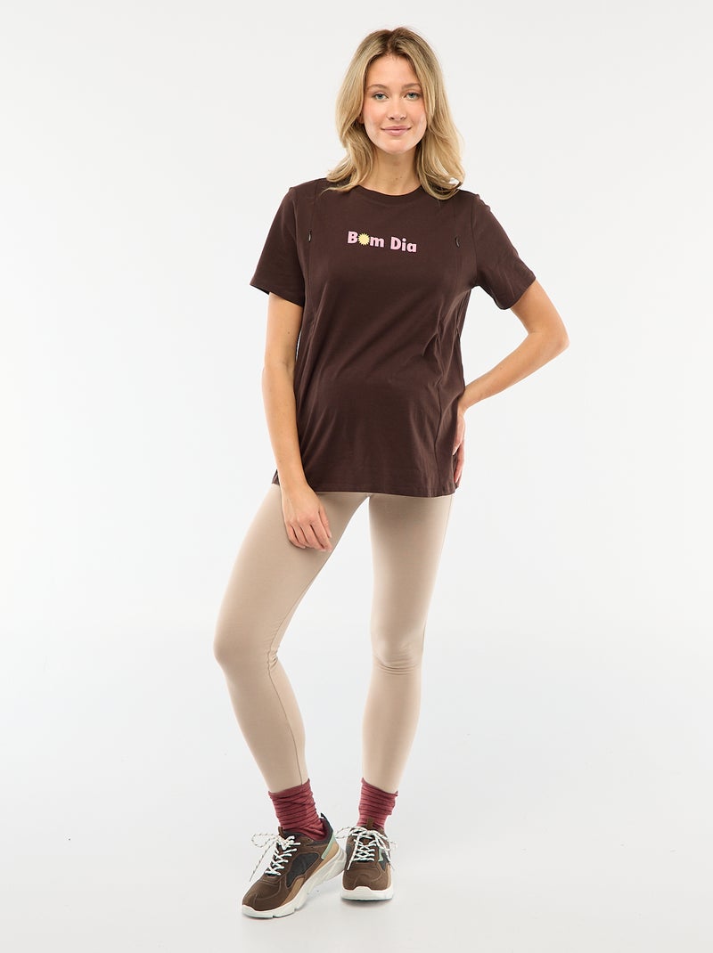 T-shirt de amamentação estampado de manga curta Castanho - Kiabi