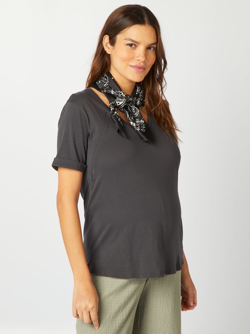 T-shirt de amamentar com gola em bico PRETO - Kiabi