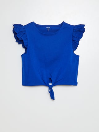 T-shirt de apertar com mangas curtas com folhos