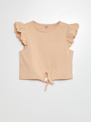 T-shirt de apertar com mangas curtas com folhos