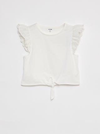 T-shirt de apertar com mangas curtas com folhos