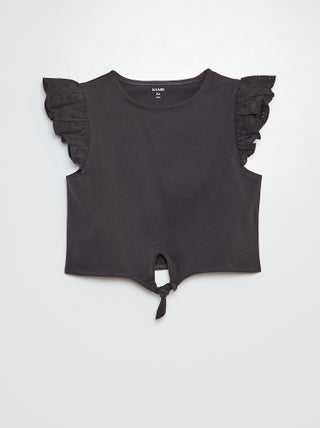 T-shirt de apertar com mangas curtas com folhos