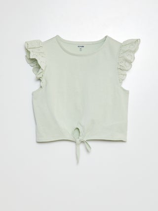 T-shirt de apertar com mangas curtas com folhos