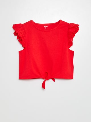 T-shirt de apertar com mangas curtas com folhos