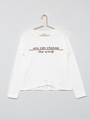 Menina 3-12 anos - T-shirt de atar com mensagem - Kiabi