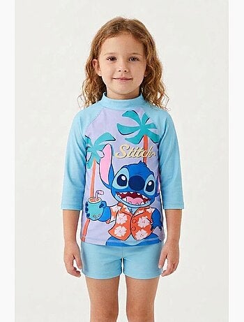T-shirt de banho anti-uv lilo & stitch rosa menina | licença oficial