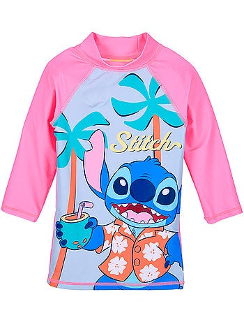 T-shirt de banho anti-uv lilo & stitch rosa menina | licença oficial