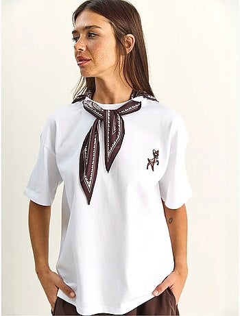 T-shirt de corte largo com decote redondo e bordado lucci