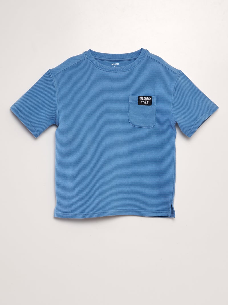 T-shirt de corte largo em favo de mel Azul - Kiabi