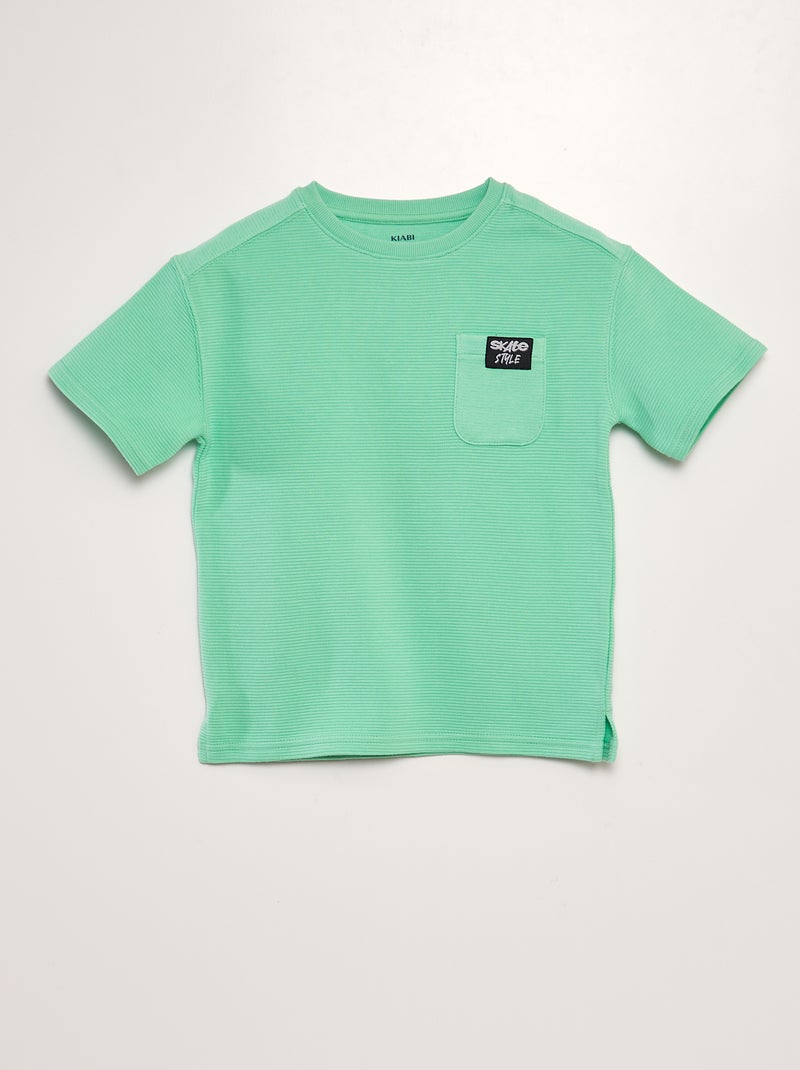 T-shirt de corte largo em favo de mel VERDE - Kiabi