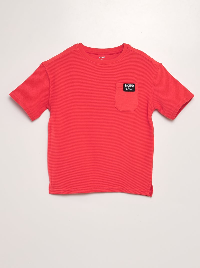 T-shirt de corte largo em favo de mel Vermelho - Kiabi