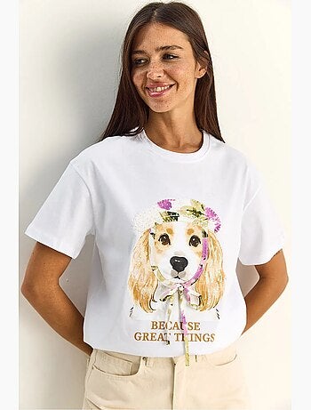 T-shirt de decote redondo com estampado e lantejoulas lucci