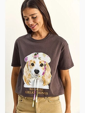 T-shirt de decote redondo com estampado e lantejoulas lucci