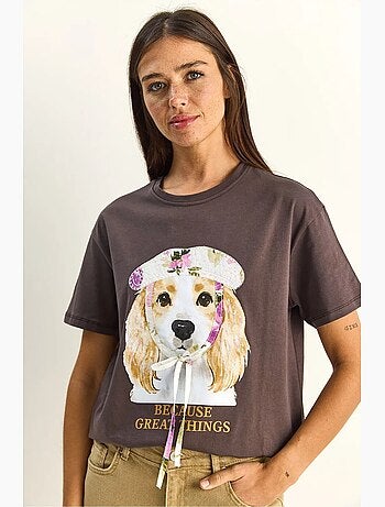 T-shirt de decote redondo com estampado e lantejoulas lucci