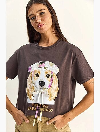 T-shirt de decote redondo com estampado e lantejoulas lucci