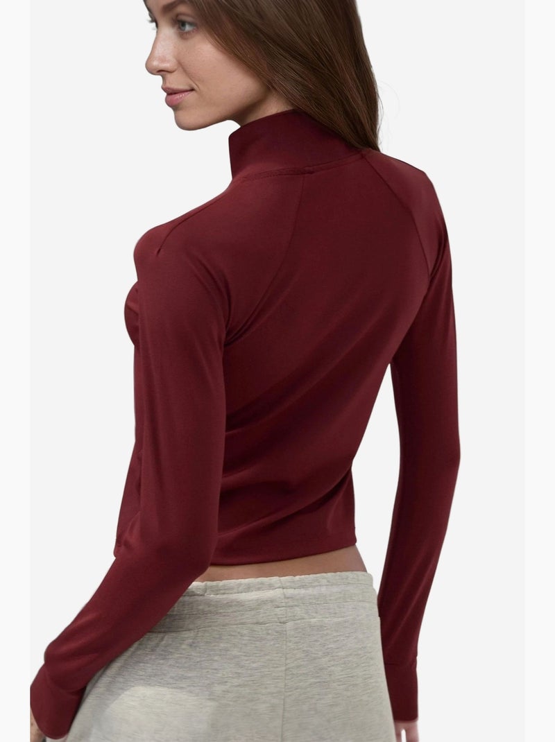 T-shirt de desporto ajustada com fecho e gola alta hiccup Vermelho bordô - Kiabi
