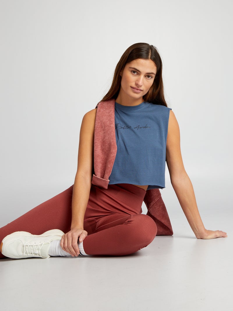 T-shirt de desporto cropped sem mangas AZUL - Kiabi