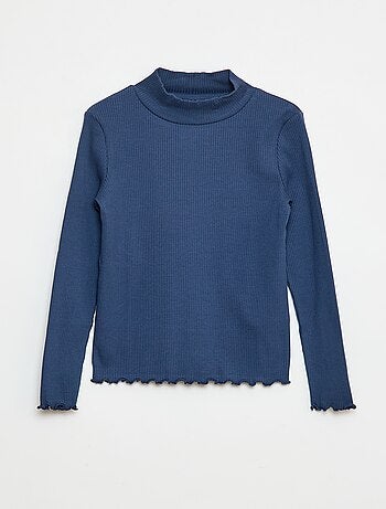 T-shirt de gola alta canelado