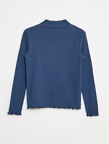 T-shirt de gola alta canelado