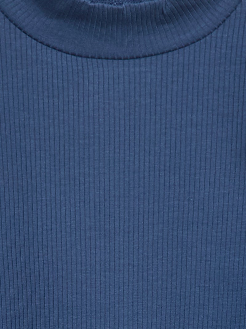 T-shirt de gola alta canelado Azul - Kiabi